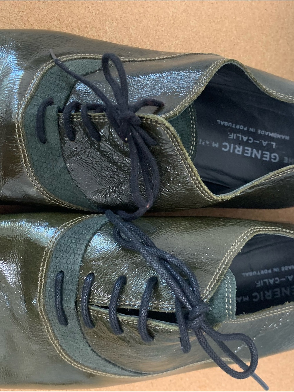 Vintage The Generic Man Men's Olive Green Leather Lace-Up Dress Shoes Sz. 44.5 - Picture 5 of 8